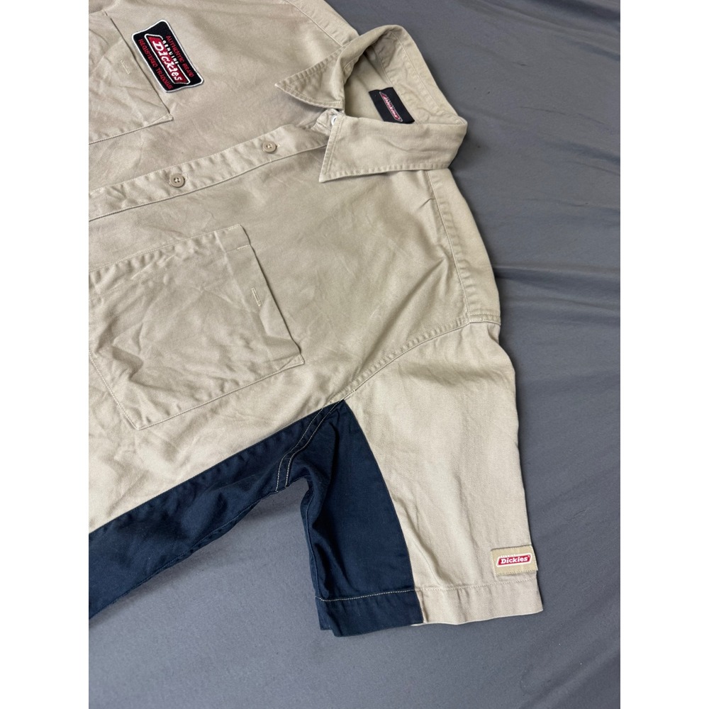 Dickies Mens XL Khaki Navy Two Tone Short Sleeve Work Shirt Cotton Button Up - Picture 8 of 15